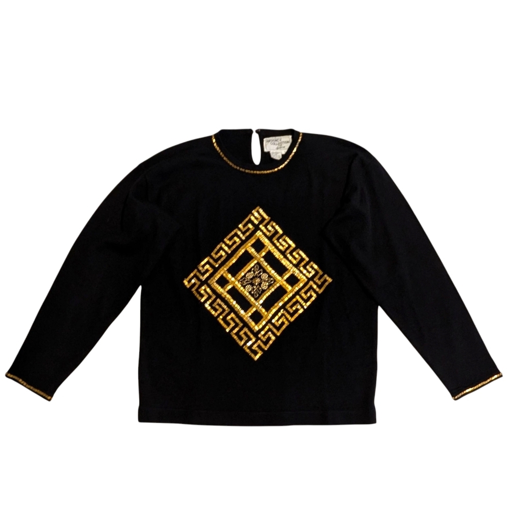 Vintage Regency Collection for Joyce Sweater | Size S | Black Gold Beaded Knit